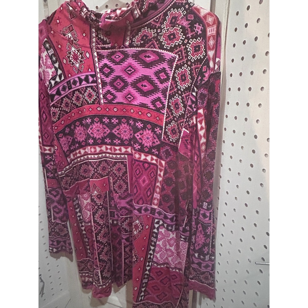 Ruby Rd. Pink Geometric Patchwork Cowl Neck Long … - image 5